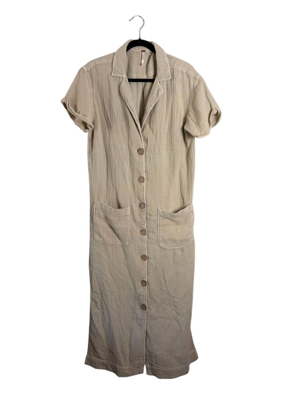 Free People Almeda Duster Dress 100% Cotton SZ M Cream Button down Dress Relaxed